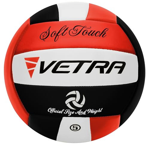 VETRA Weicher Volleyball – Offizielle Größe 5 für Indoor/Outdoor/Fitnessstudio/Strandspiele – hochwertiger weicher Volleyball mit strapazierfähigen Nähten aus PVC – ideal für Erwachsene, Anfänger und