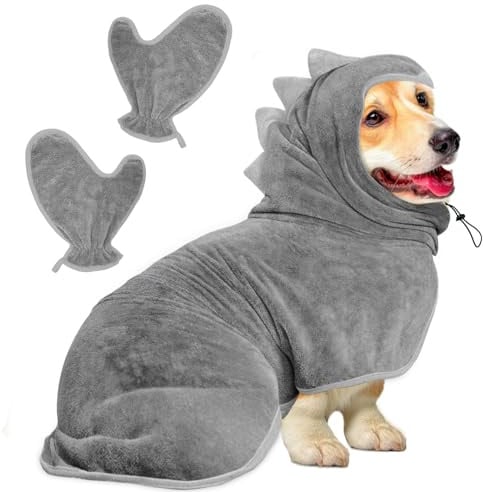 Bibykivn Bademantel für Hunde, Hundebademantel Aus Mikrofaser, Verstellbares Halsband Mit Klettverschluss Schnell Trocknend Badetuch für Große Mittelgroße Kleine Hunde/Katze (Grau, S)