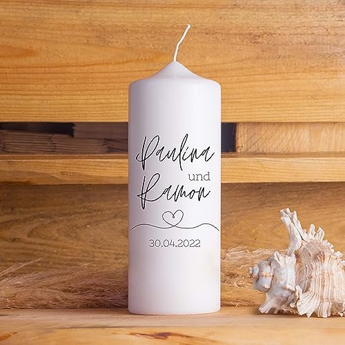 Hochzeitskerze | Monochrom | 15-30 cm Höhe | Traukerze | Personalisierte Kerze (Größe: 30 cm, Kerzenfuß: Ohne Strick/Dip)