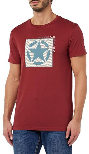 JEEP O102910-R077 J Herren T-Shirt Star Framed – Pack Your Bags. Hit The Road Großer Aufdruck J23W Bordeaux S