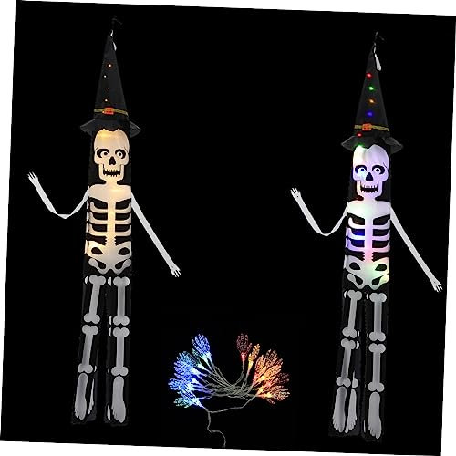 JOEBO 3pcs Hair Dryer Outdoor Decorations Halloween Decorations Halloween Skeleton LED Ghost Windsocks Windsock Bag Outdoor Hanging Decor Rib Skeleton Windsock Hanging Decorations Ribbon