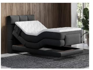 Vente-unique-Boxspringbett mit gestepptem Kopfteil + elektrischem Untergestell mit Relaxfunktion + Matratze + Topper - 100 x 200 cm - Stoff - Anthrazit - LODI von Palacio