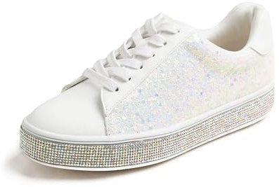 Feversole Mode Funkeln Plattform Strass Party Urlaub Hochzeit Turnschuhe AB Weiß 39