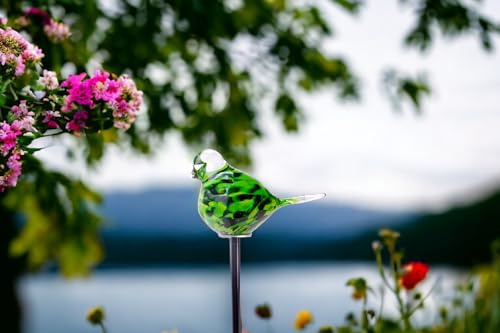 Gartenstecker mit Vogel - Handgefertigtes Glas - Grün - Vogel auf Stock - Gartendekorationen - Gartendeko für den Außenbereich - Gartendekor - Tiere für den Außenbereich