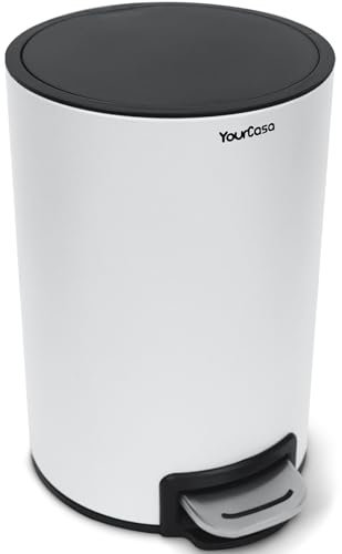 YourCasa Mülleimer Bad [5L] aus Edelstahl für Badezimmer [Softclose] - Badmülleimer Klein - Kosmetikeimer mit Deckel und Softclose – Abfalleimer WC Eimer - Badeimer Kosmetikmülleimer Toilette (Weiss)