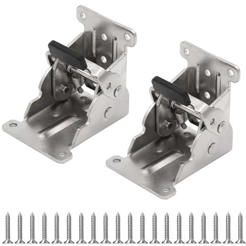 XIMKONTER Plegable Bisagra Pack de 2 Patas De Mesa De Acero Inoxidable Plegable Bloqueo Patas De Mesa 90/180 Grados Ángulo de Apertura para Mesa Cama con 20 Tornillos