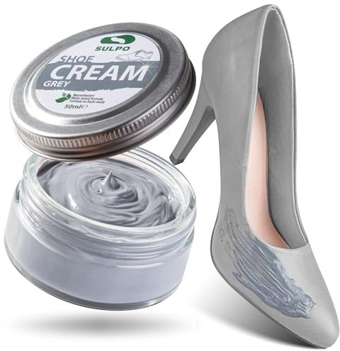 SULPO Crème pour chaussures - Gris - Crème de cirage pour chaussures - Baume pour cuir lisse - À base d'eau - Rafraîchit la couleur - Soin du cuir véritable et cuir synthétique - 50 ml
