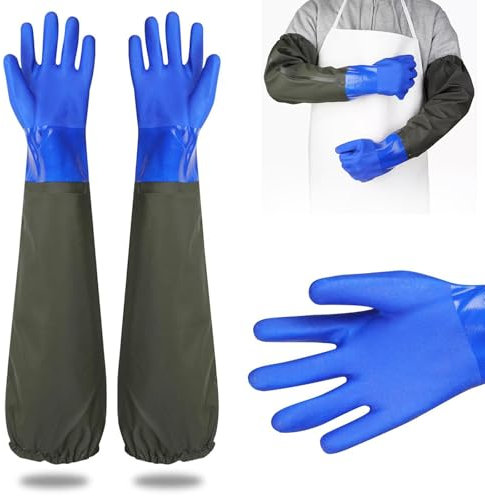 Ksvaye Gant Menage Gants Longs en Caoutchouc Gant Protection Chimique Gant Long Impermeable Gant Caoutchouc Long Gant de Nettoyage Long Gants D'étang (1 Paire, 70 cm)