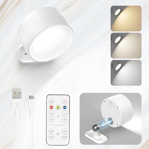 MAXDONE Wandleuchte Innen LED Lampe Akku - 360° Drehbare Lampe Kabellos Touch Control Akkulampe 9 Helligkeit 3 Farbmodi LED Nachttischlampe für Wohnzimmer, Schlafzimmer, Treppe, Flur (Weiß)