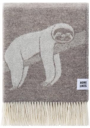 JJ Textile Sloth Throw New Wool & Recycled Merino Sheep Wool- Soft & Cosy With a Reversible Design - Sustainable Throw for Bed, Sofa & Home Decor - Large Blanket 190cm x 130cm.