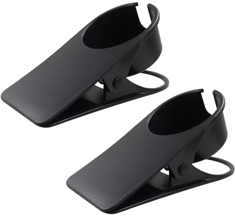 suiwotin 2pcs Drinking Cup Holder Clip, Plastic Desk Cup Holder with Clip for Water Bottle Beverage Coffee Mug Storage, Black