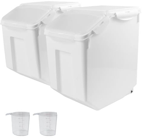 2 Pack Dog Food Storage Container, 15LBS Large Pet Storage Bins with 2-Cup Food Scoop, Moisture-Proof, Dog Treat Containers with Wheels for Dog Cat Dry Food, Rice Pantry Cereal and Baking Supplies