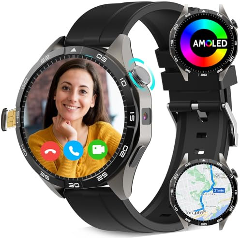 Smartwatch 4G LTE Smart Watch Monitoraggio Salute, GPS, 2 GB RAM 32 GB ROM Fitness, contapassi WLAN, monitoraggio della frequenza cardiaca, chiamata, integrata, fotocamera, display OMOLED da 1,43,