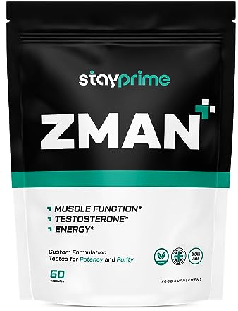 StayPrime ZMAN+ Supplements for Men - 60 Capsules - Zinc, Magnesium Glycinate, Boron, Vitamin D & Vitamin B6 - Sleep Support, Energy and Muscle Recovery - High Strength