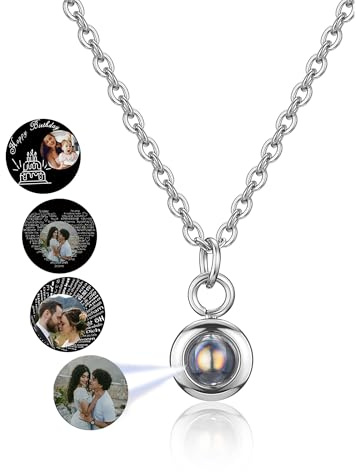 Jovivi Personalisierte Halskette Bild Projektion Kette im Stein mit Foto 100 Sprachen Ich Liebe Dich Projektion Anhänger Schmuck Geschenk für Mutter und Tochter Oma Frau Feste Freundin (Silber)