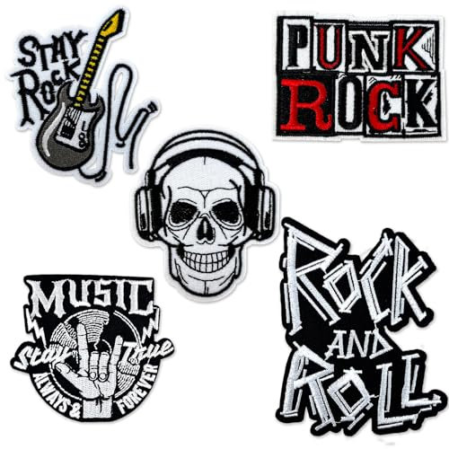makstore 5 Stück Punk Rock Patches, Rock Roll Patch, Metal Aufbügler Bügelflicken