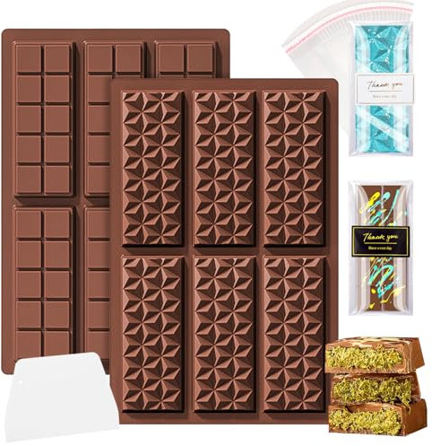 Moule à chocolat en silicone – 2 moules à chocolat Dubaï avec spatule, 100 sachets et 2 autocollants pour moule à chocolat