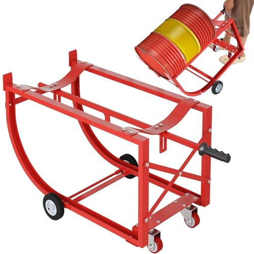 SUCRFXJ 55 Gallon Drum Cradle with 4 Wheels, 600 Lbs Capacity Movable Oil Drum Rack Trolleys with Handle, Steel Drum Handling Cradle for Round Drums, Workshop Factory Garage Warehouse