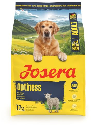 JOSERA Optiness | 3X 3 kg | Trockenfutter für Erwachsene große Hunde | Adult Large | Lamm & Reis | Weizenfreies Premiumfutter für große Rassen | eiweißreduziert | XL-Kroketten gegen Schlingen