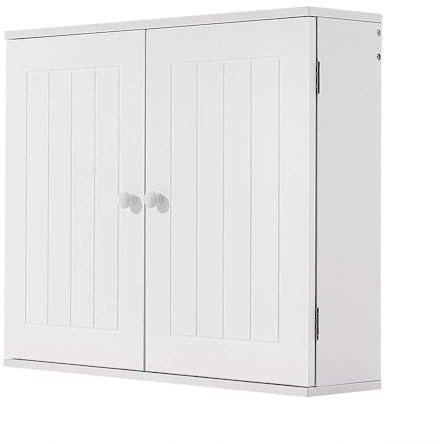 Panana Modern Bathroom Storage Cabinet Bathroom Wall Mounted Cabinet with 2 Doors, White, W60 x D15 x H50cm
