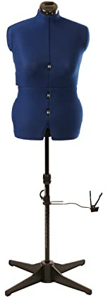 Sewing Online Medium Adjustable Dressmakers Dummy in Navy Blue Fabric | Blue, UK Size 16-22, 8-part Dress Form with 4-Footed Base with Hem Marker