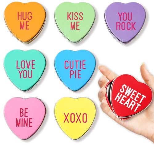 Whaline 24Pcs Valentine's Day Empty Heart Shaped Tins with Lids Colorful Conversation Hearts Metal Candle Candy Box Containers Jar for Wedding Bridal Shower Party Favors Candle Making DIY Crafts