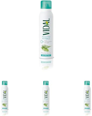 Vidal - Deodorante Spray Asciutto Invisibile, Senza Alcool, Effetto Asciutto fino a 48h, Fragranza Muschio Bianco, 150ml (Confezione da 4)
