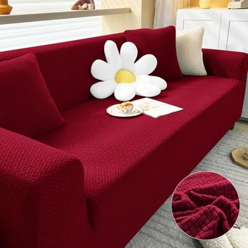 ZGHQHCDRH Sofabezüge, Sofabezug for Wohnzimmer, elastischer for L-förmiges Ecksofa, 1/2/3/4-Sitzer, Dickes und strapazierfähiges Material(Wine,2 Seater 145 185cm)