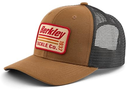 Berkley Striper Angelmütze | Trucker-Stil Mid-Crown Hat für Angler | Retro Canvas Front Patch | Vorgebogenes Visier | Verstellbarer Snapback-Verschluss | Bestickter Outdoor-Angelhut | Oliv-Kaki