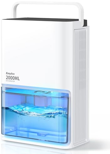 EasyAcc® Dehumidifiers for Home, 2000ml Dehumidifier Pro - 500-650ml/Day-3 Modes Speeds/Ultra Quiet/Auto Defrost 7 Colour LED Light Auto Shut Off - Ideal for Bedroom RV Car Kitchen Garage Damp