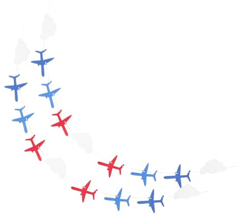 LOPUNER 2 Satz Flugzeug Wimpelkette aus Filz Wolken Banner Geburtstagsdeko für Kinderparty Hängende Dreiecksbanner Luftfahrtthema Partydekoration