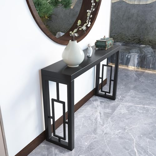 WANGRUIERHA Console Meuble en Bois Massif, Console D'entrée Étroite, Peut Être Placée Derrière Le Canapé, Convient aux Halls D'entrée, aux Chambres, aux Couloirs(Black,140x30x80cm/55x12x31in)