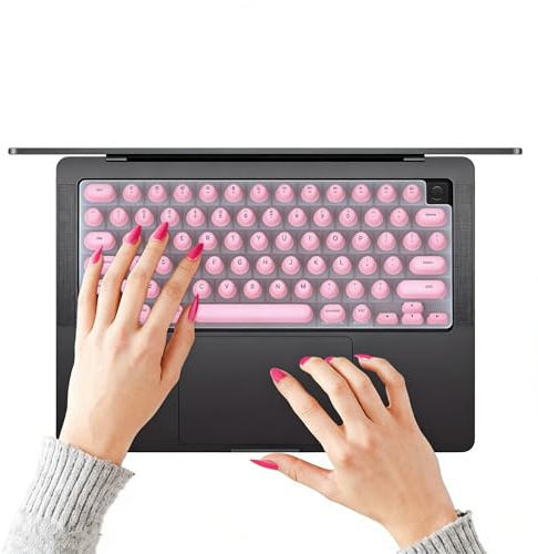 Keyboard Cover for Long Nails Compatible with MacBook Pro/Air 13/14/15/16 2020-2024, Raised Key Silicone Keyboard Cover for Typing with Acrylic Nails Pink (White)