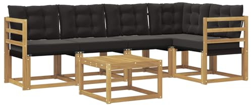 vidaXL Outdoor-Sofagarnitur mit Kissen 6 pcs Weiß und Schwarz, Akazien Outdoor Sofa Set, modische Möbel für Terrasse, wetterfester Couch, entspannende Sitzgruppe im Garten