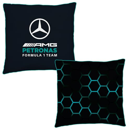 Mercedes AMG Petronas offiziell lizenziertes F1-Quadratkissen, superweiches Kissen | Schwarz, beidseitiges Ridge-Design | Perfekt für die Dekoration im Schlafzimmer oder Wohnzimmer | 40 x 40 cm