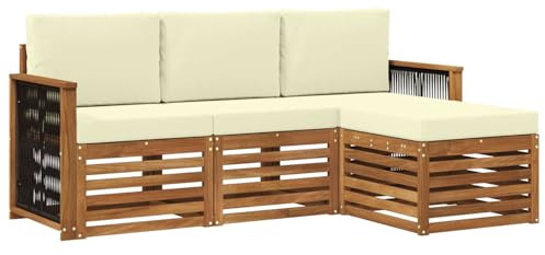 vidaXL Outdoor-Sofagarnitur mit Kissen 4 pcs Natur und Creme, Garten-Sofa, modernes Lounge-Set, entspannende Möbel für Terrasse, ideal zum Chillen
