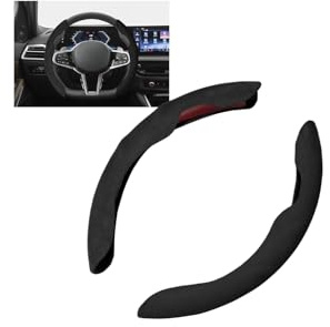 Rondrive Lenkradbezug Wildleder Auto Lenkradhülle Universal Segmented Lenkradschutz 3er Set Anti Rutsch Lenkradabdeckung Leder 37-39cm Lenkradschoner für D-Form Rundform 99% Auto SUV Schwarz