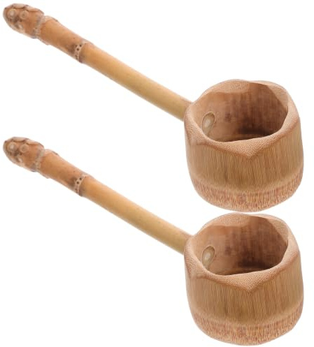 TOPPERFUN Louche à Eau en Bambou 2pcs Long Manche, Design Vintage, Facile à Nettoyer et Solide, pour Bain, la Cuisine et Usage Quotidien