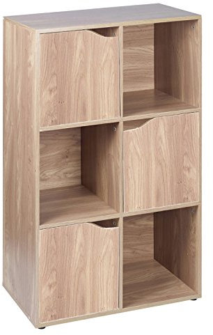 URBN Living Modulares Bücherregal aus Holz, 6 Würfel, Eichenholz-Optik, mit drei Eichentüren