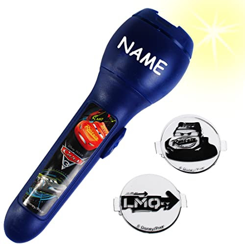 alles-meine.de GmbH 3 TLG. Set Taschenlampe LED - Cars - Auto Lightning McQueen - incl. Name - Projektion mit verschiedenen Bilder Aufsätzen - für Kinder Lampe/Projektor ..