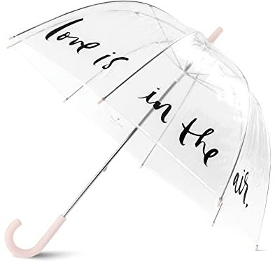 Kate Spade New York Large Dome Umbrella, Love Is In The Air (Pink/Clear)