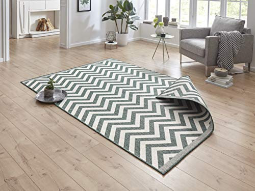 NORTHRUGS In- und Outdoor Teppich Palma 160x230cm - Wendeteppich Wetterfest Modernes Design Zick-Zack Muster Läufer für Balkon Terrasse Garten Wintergarten Wohnzimmerteppich Wasserfest in Grün Creme