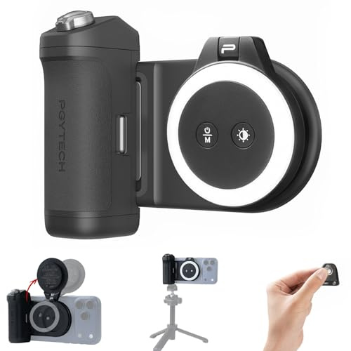 PGYTECH MagCam 2 & MagGlow Kit: Grip Smartphone MagSafe 3 in 1, Powerbank 3000mAh, Scatto Bluetooth e Luce LED Magnetica - Set Foto/Video per iPhone 12-17 (Nero)