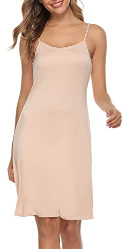 Vlazom Camison Interior para Mujer Vestido Modal de Combinacion Sexys con Correas Ajustables, Enagua Suave y Ligero, XL, A-Albaricoque
