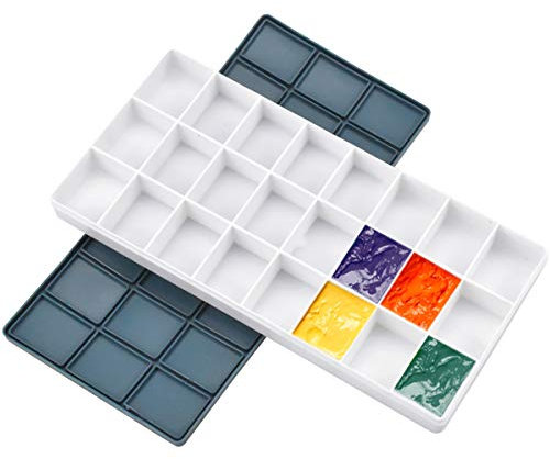 Fodlon Paint Palette Box, 24 Grids Palette for Watercolour, Plastic Empty Palette Tray with Rubber Lid for Kids Adults Oil Artist Watercolour, Acrylic Painting (21.5 cm x 10.3 cm)