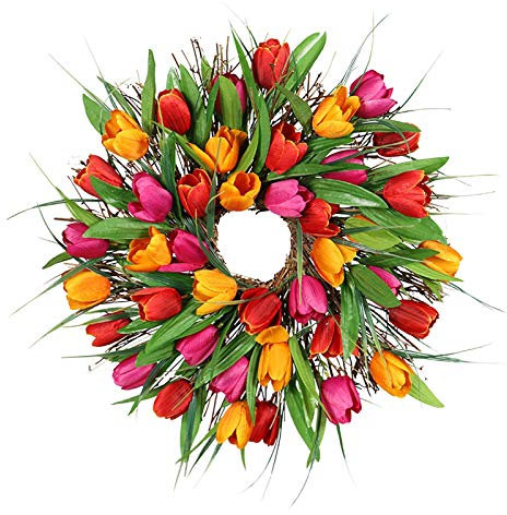 Corlidea Türkranz Ganzjährig Modern Wandkranz Deko Kranz Tulpe handgefertigte Kunstblumen Deko für Zuhause Parties Weihnachten Türen Hochzeiten Dekor (A, 30cm)