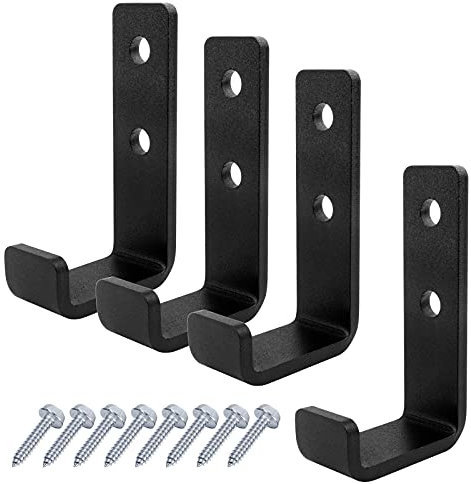 OTTFF 4 Pcs Load Capacity 154lb Heavy Duty Steel Storage J Hooks Utility Hook for Hanging Home Gym Sports Equipment Barbells Cable & Wire Management Garage Bulky Item Organization, Wall Mount, Black