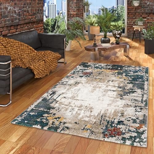 Kurzflor Designer Teppich Maui Modern Petrol Mix Verlauf