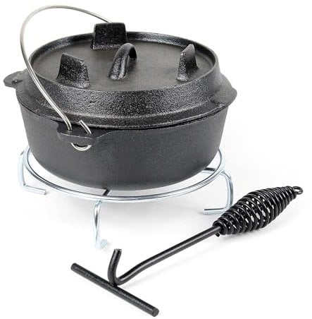 Wiltec Horno holandes 3l de hierro fundido olla holandesa cazuela con asa y soporte para camping barbacoa