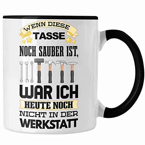 Trendation - Werkstatt Tasse KFZ Mechaniker Mechatroniker Geschenkidee (Schwarz)